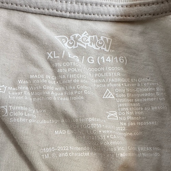 Pokémon Girls Tan Cotton Long-sleeve Shirt Top-Size XL - Picture 4 of 9